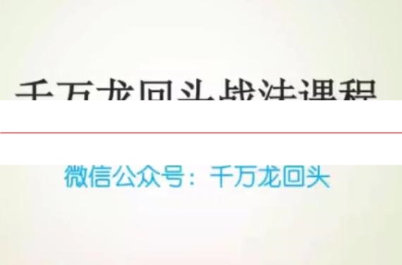 公众号千万龙回头龙哥《千万龙回头战法课程》